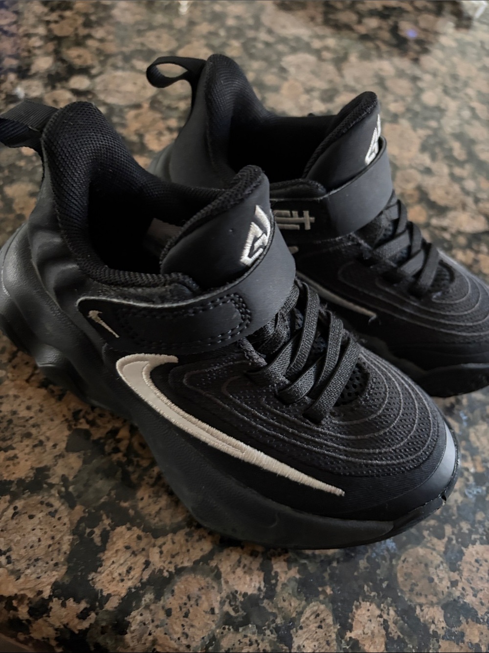Nike Kids size 9C Black Sneakers with White Swoosh